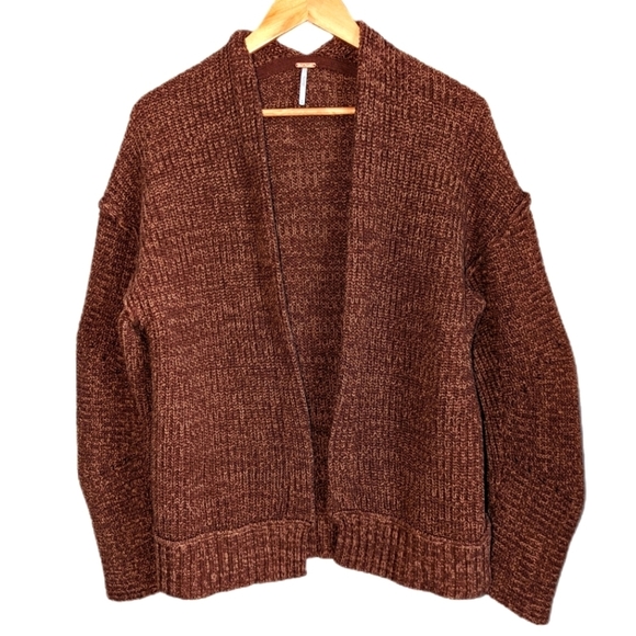 Free People Sweaters - Free PEOPLE Brown Cotton Chunky Knit Open Front Oversized Cardigan Size XS